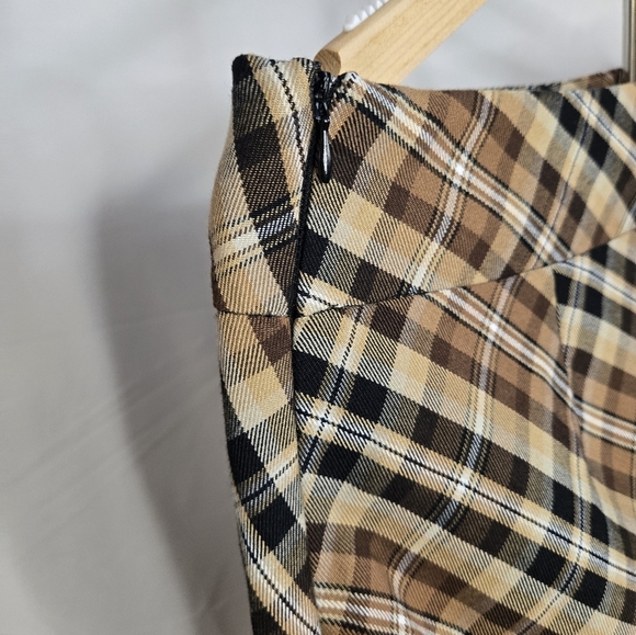 White Stag Vintage Brown Plaid Wool Blend Midi Skirt | Size 12 Side Zip - Picture 2 of 7